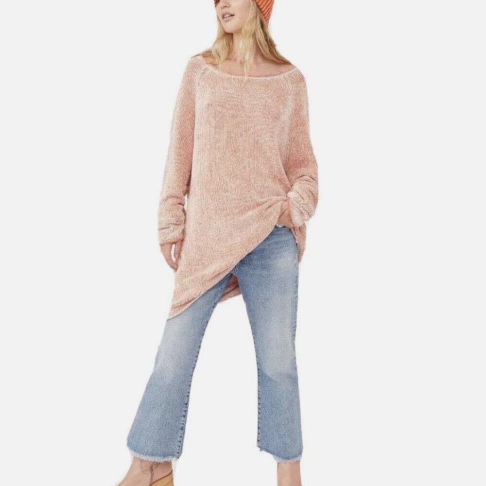 Free People Lenox Tunic Sweater Small Carrot Cake Oversized Ribbed‎ ROLL NECK